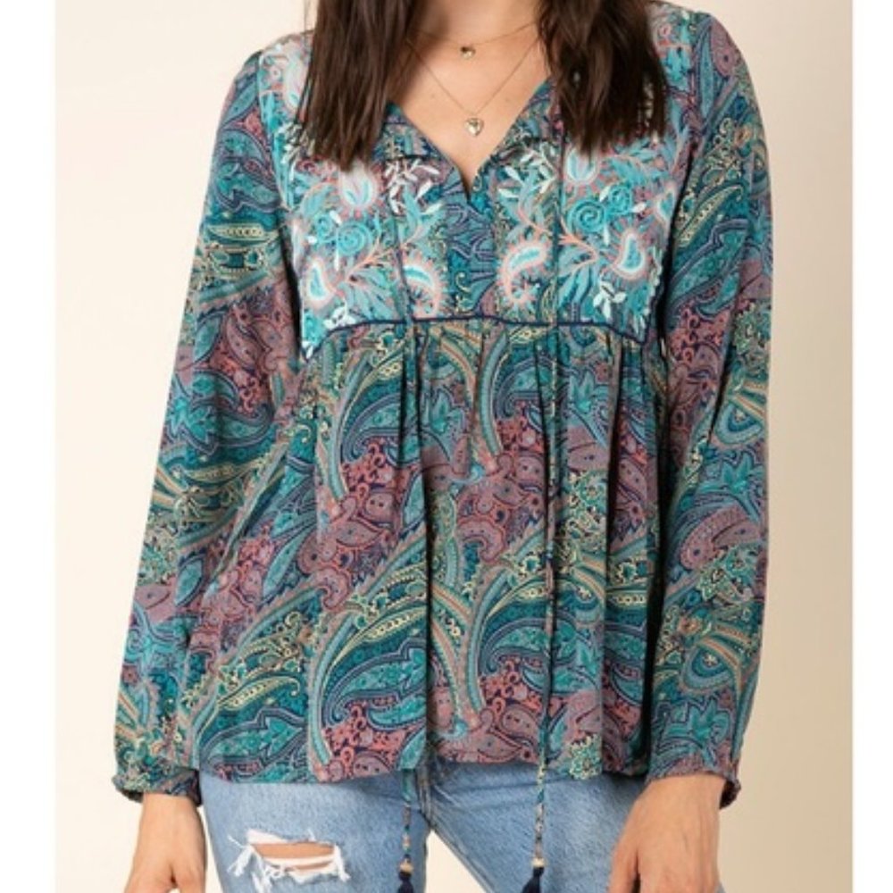 Free People RAGA Mystic Gardens Turqouise Top M NWT